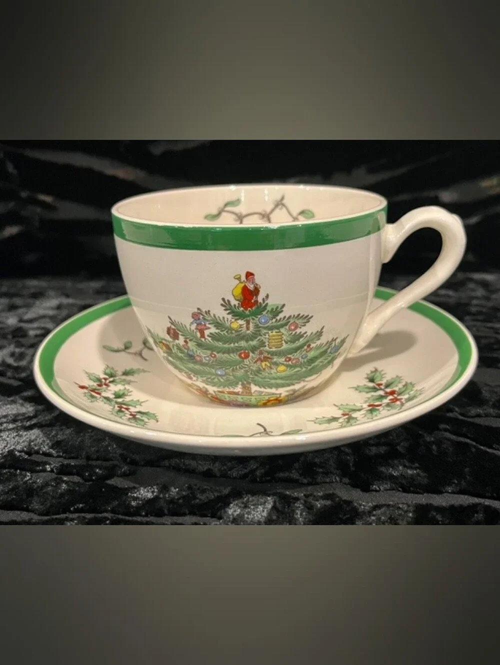 2 Sets Vintage Pre-1994 Spode Christmas Tree Cup & Saucer Set English Made EUC